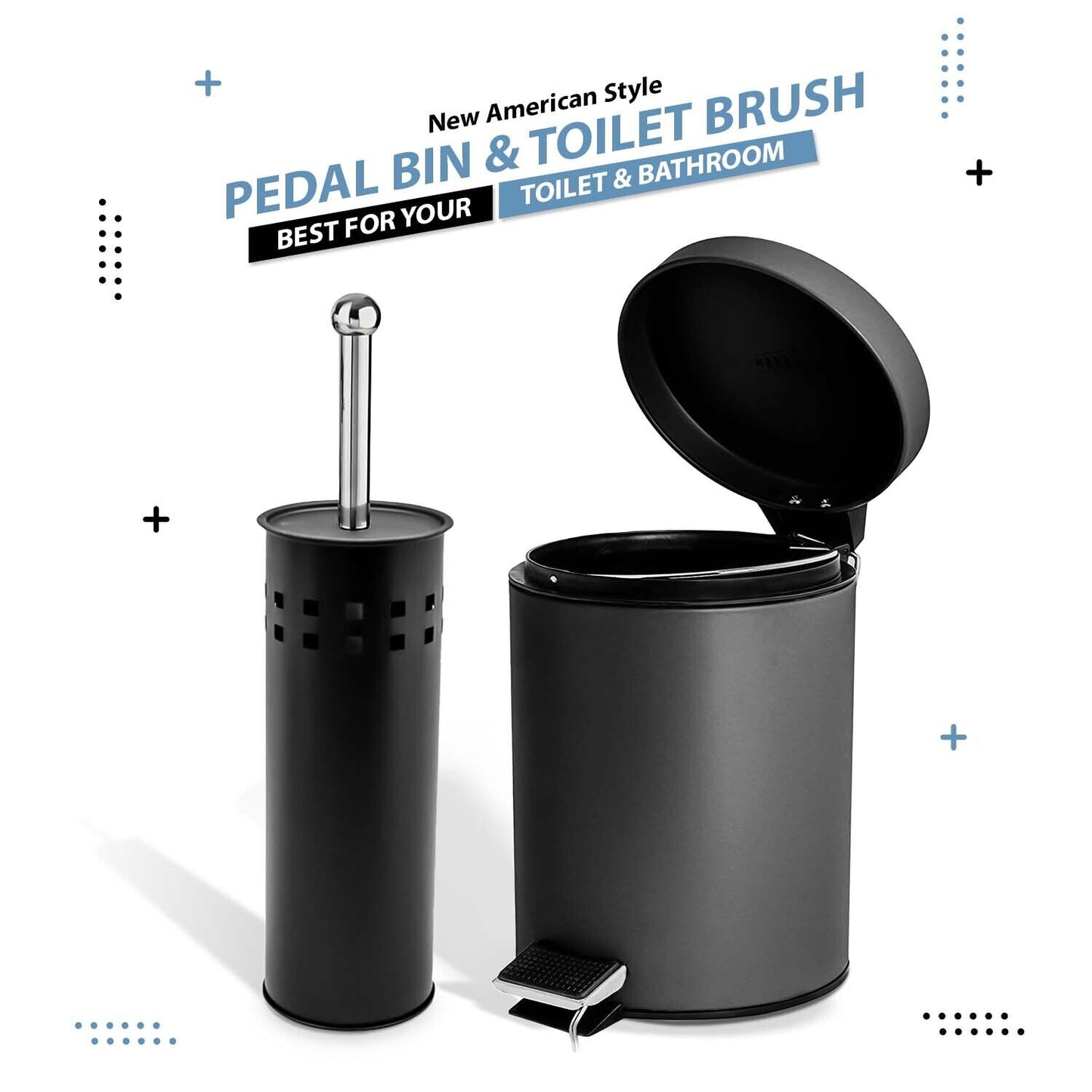 3 Litre Bathroom Pedal Rubbish Waste Bin and Toilet Brush Holder Set