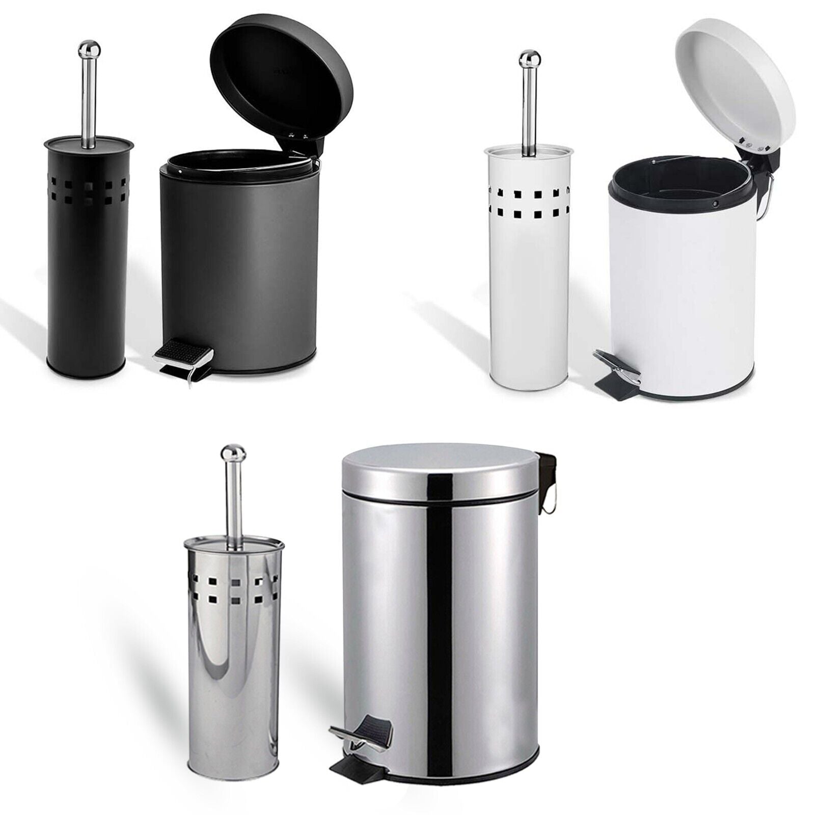 3 Litre Bathroom Pedal Rubbish Waste Bin and Toilet Brush Holder Set