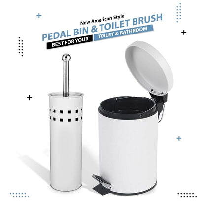 3 Litre Bathroom Pedal Rubbish Waste Bin and Toilet Brush Holder Set